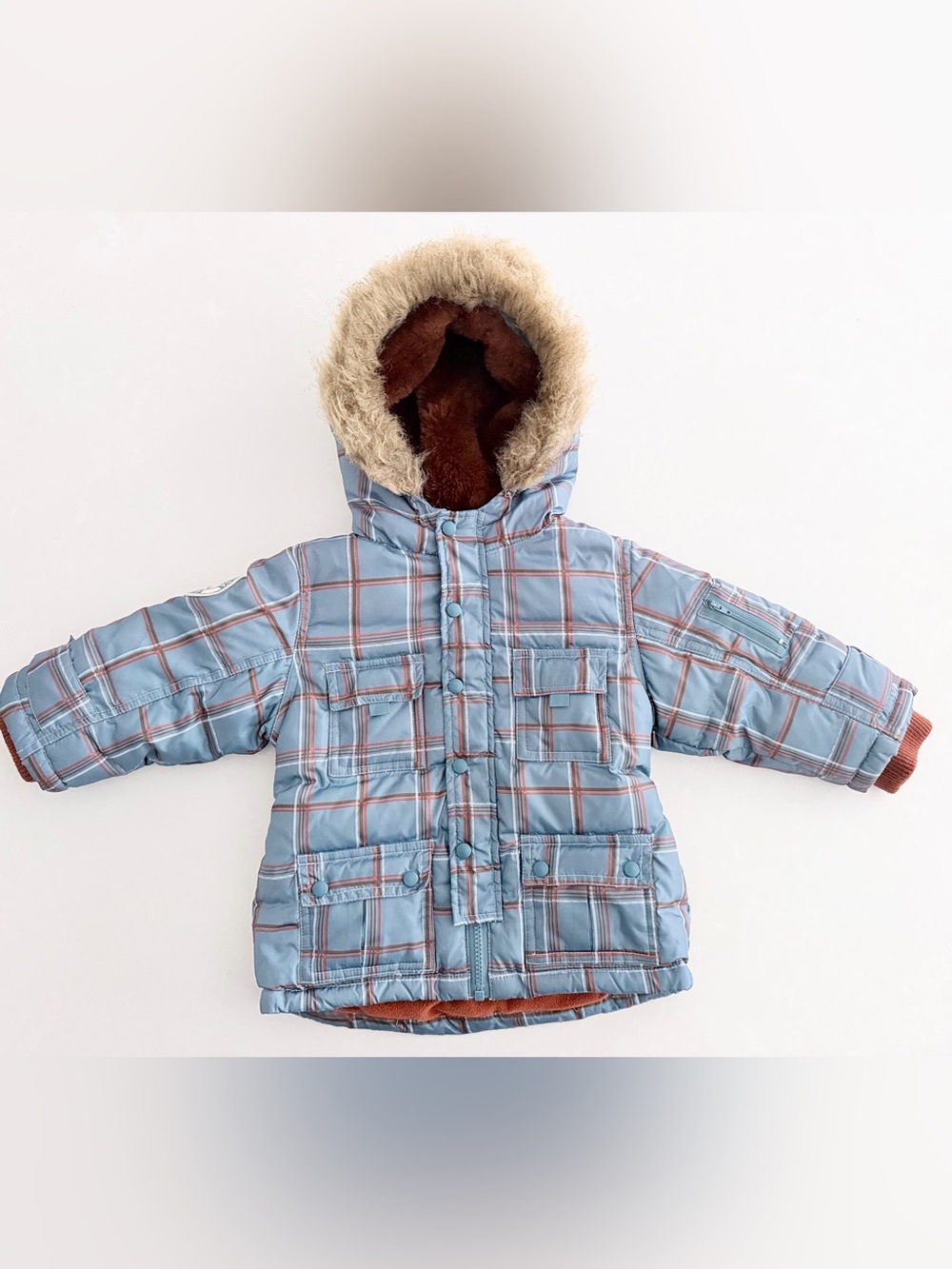Roots Baby Down-Fill Winter Jacket (Blue Plaid) Size 12-18M • fits big!